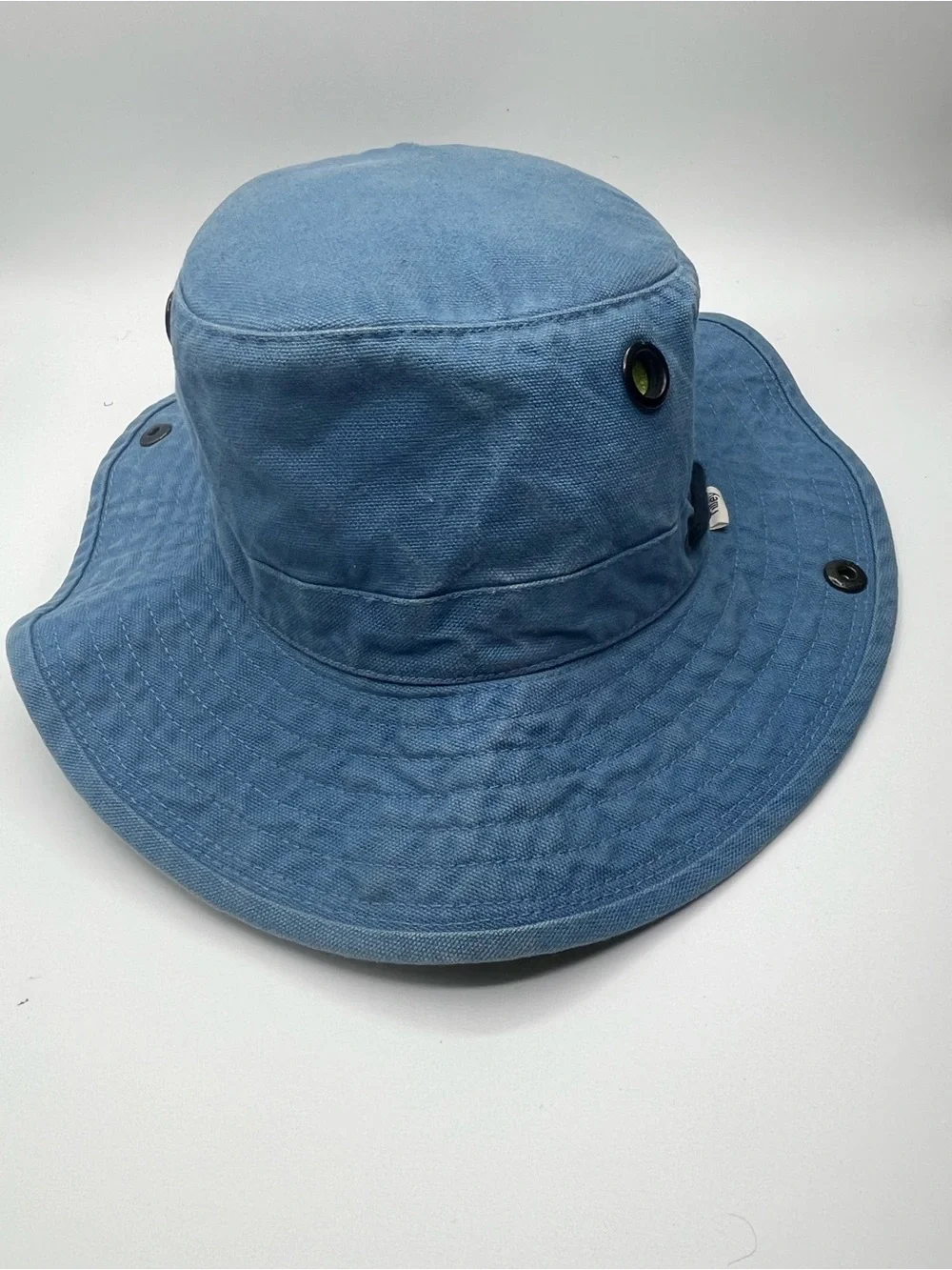 Kids Tilley Light Blue Cotton Vented Sun Bucket Hat with Chin strap